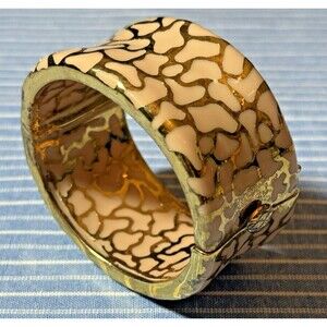 RARE Vintage Angélique de Paris Ivory Resin & Gold over Sterling Hinged‎ Cuff